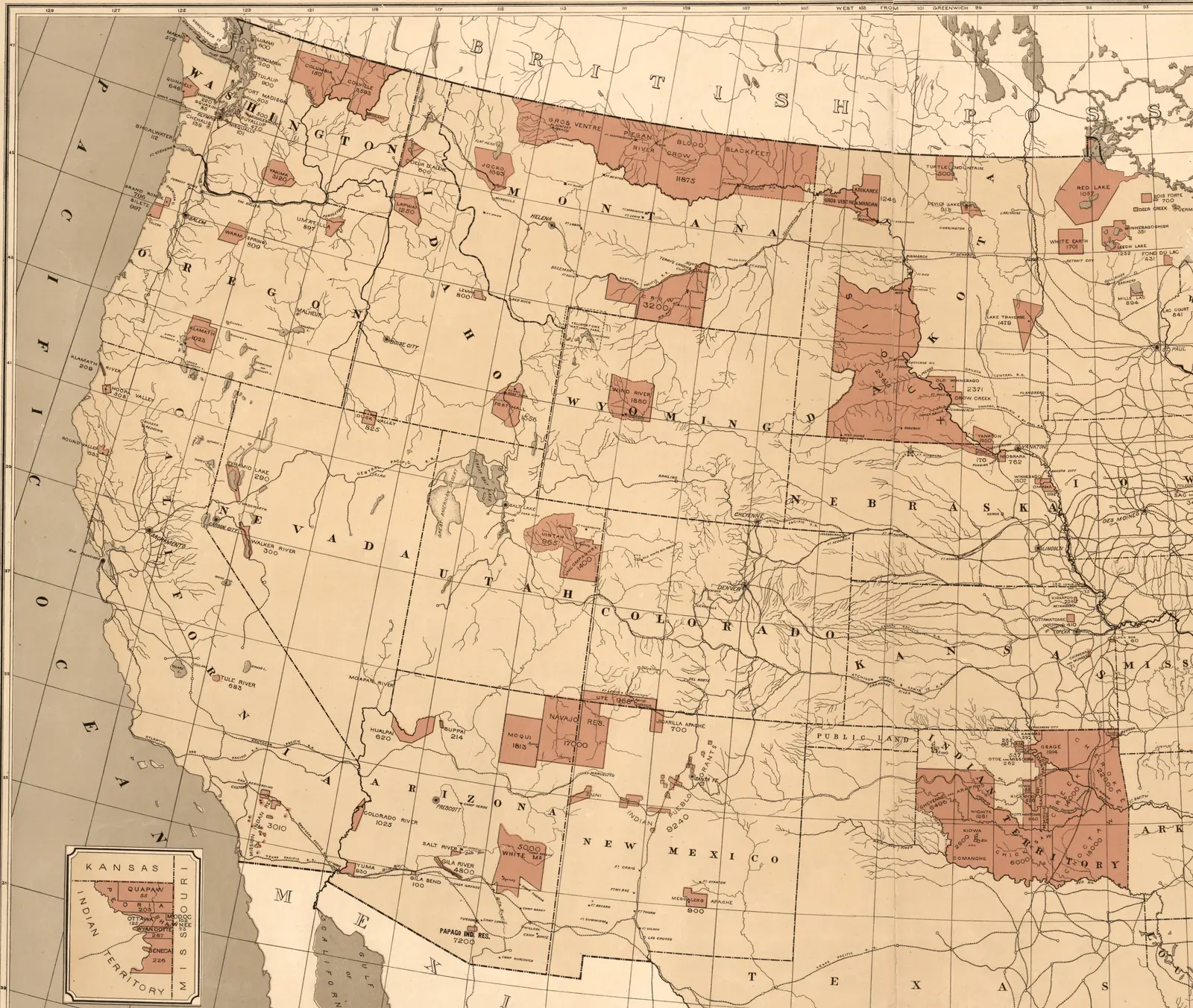 Map of the Indian reservations within the limits of the United States, 1883, the western half