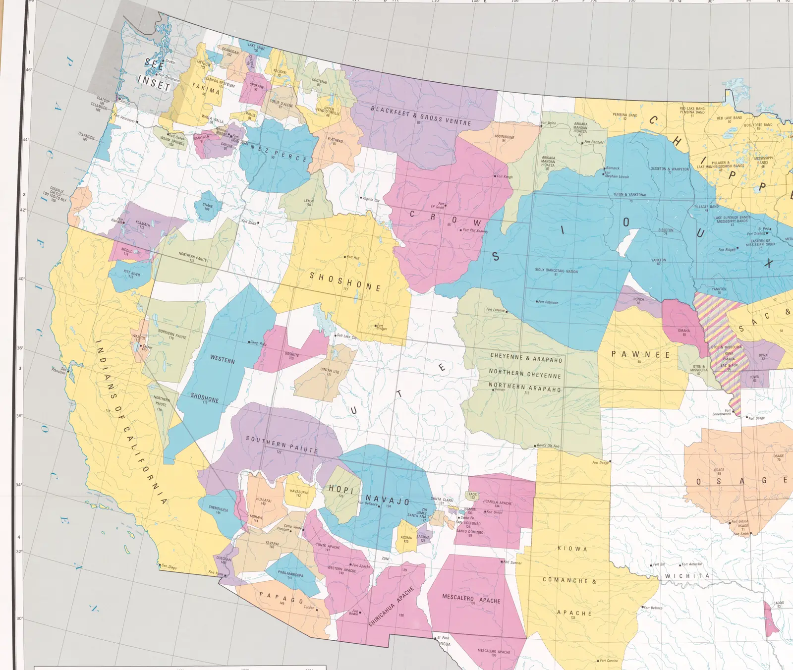 Indian land areas judicially established: the homelands that the Indian Claims Commission found each people had held, mapped by the US Geological Survey in 1978, the western half