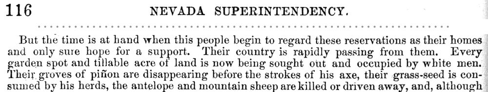 A clipping of a printed government report, page 116, headed Nevada Superintendency, in small type.