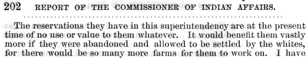A clipping of a printed government report, page 202, headed Report of the Commissioner of Indian Affairs.